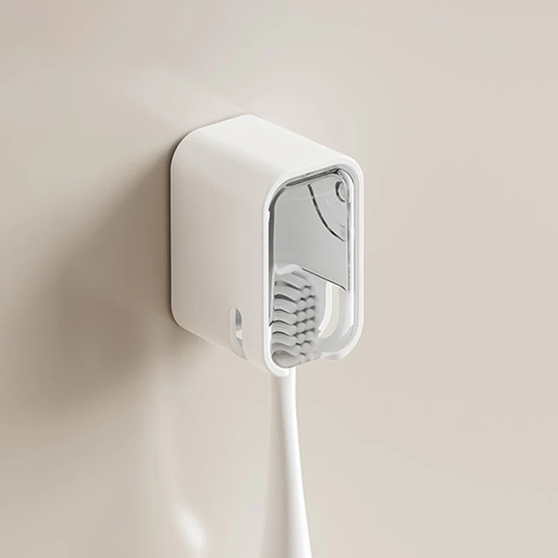 A simple wind-driven toothbrush holder with a cover, dust-proof box, no need to drill holes, wall mounted electric toothbrush ho