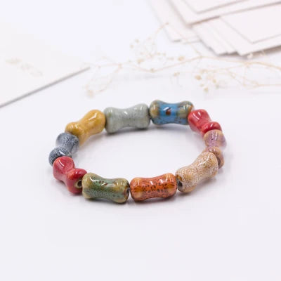 Handmade Heart Ceramic Bead Bracelet – Retro Artisan Jewelry for Women