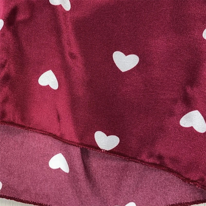 Sexy love print slip nightdress in imitation silk.