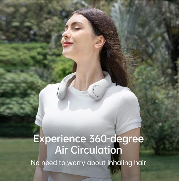 BreezeAura™ Portable Bladeless Neck Fan – 72Hr Cooling, 5-Speed, LED Display