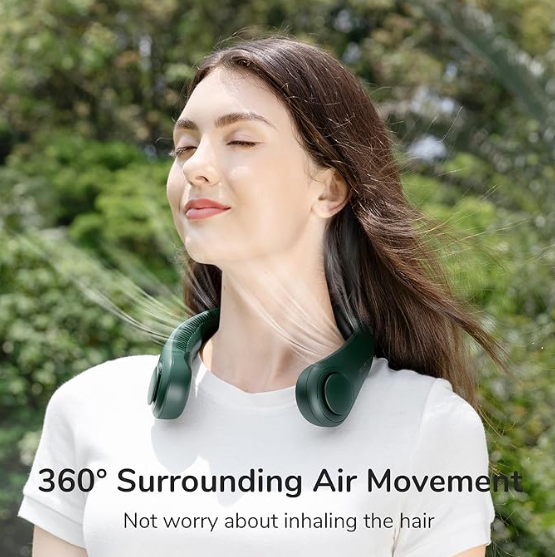 BreezeAura™ Portable Bladeless Neck Fan – 72Hr Cooling, 5-Speed, LED Display