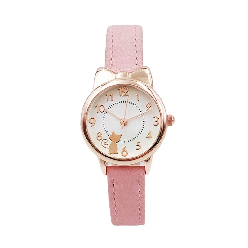 Kids' Cute Cat Cartoon Watch for Girls – Waterproof Quartz