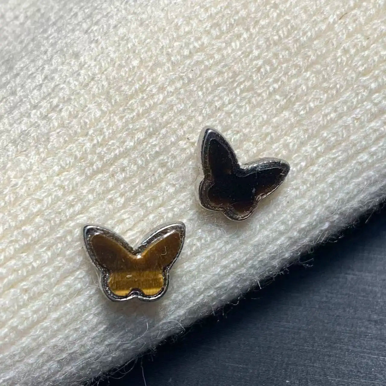 Vintage Natural Tiger's Eye Copper Stud Earrings – Genuine Gemstone for Women