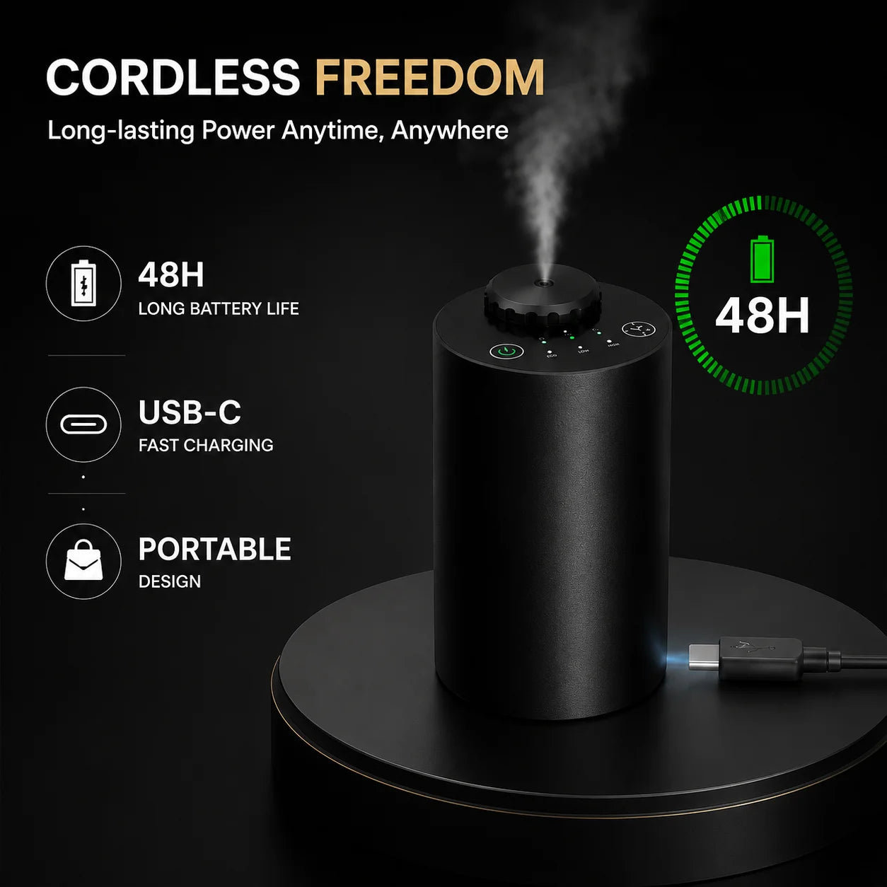 Rechargeable Waterless Essential Oil Diffuser Cordless Aromatherapy Car Diffuser with Timing Setting and 3 Fragrance Levels