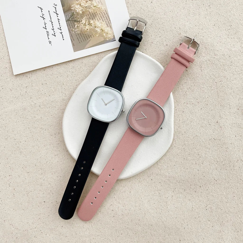 Simple Square Women's Watch – Leather Strap Minimalist Quartz