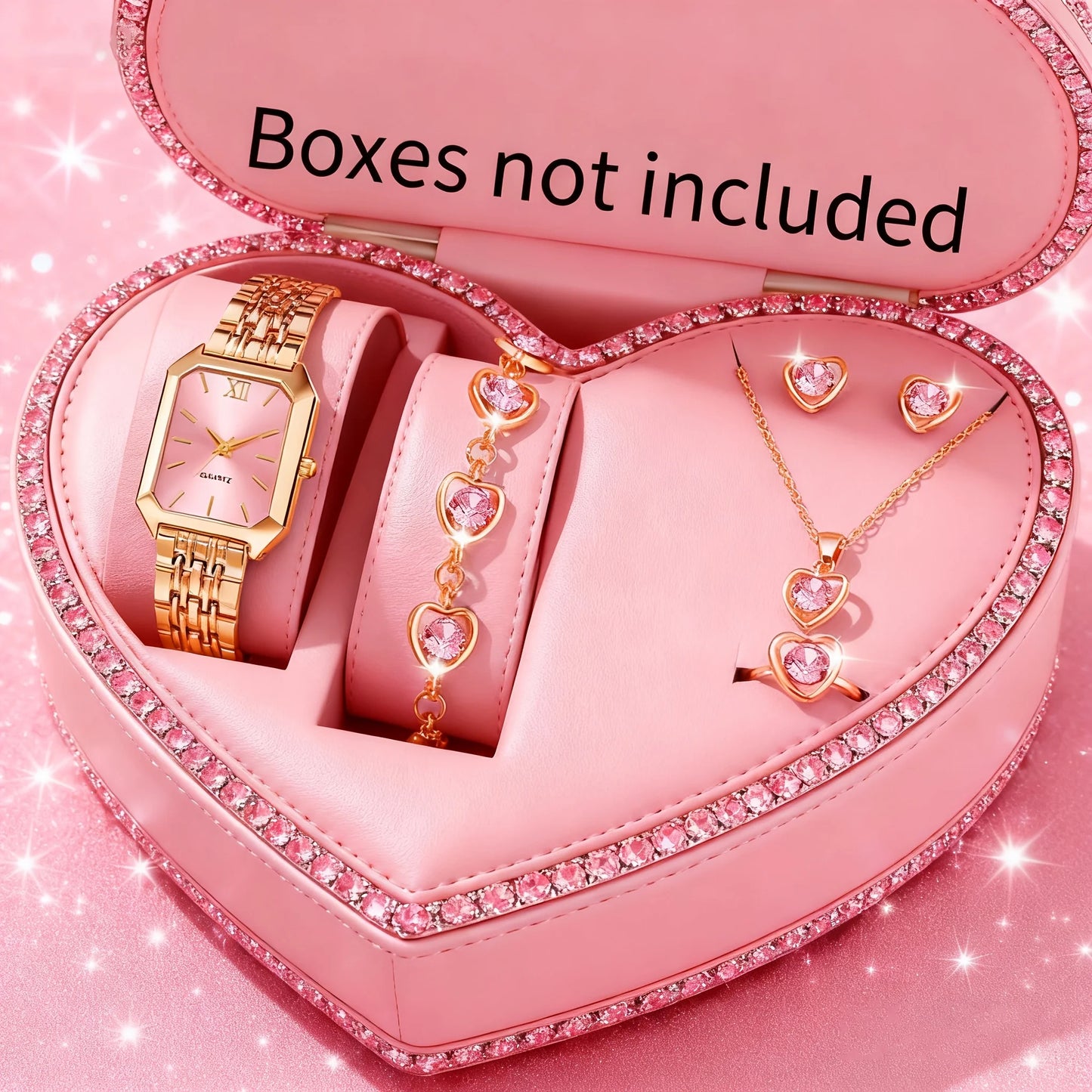 Elegant Rectangle Women's Quartz Watch & Rhinestone Jewelry Set – 6PCS Ladies Wristwatch