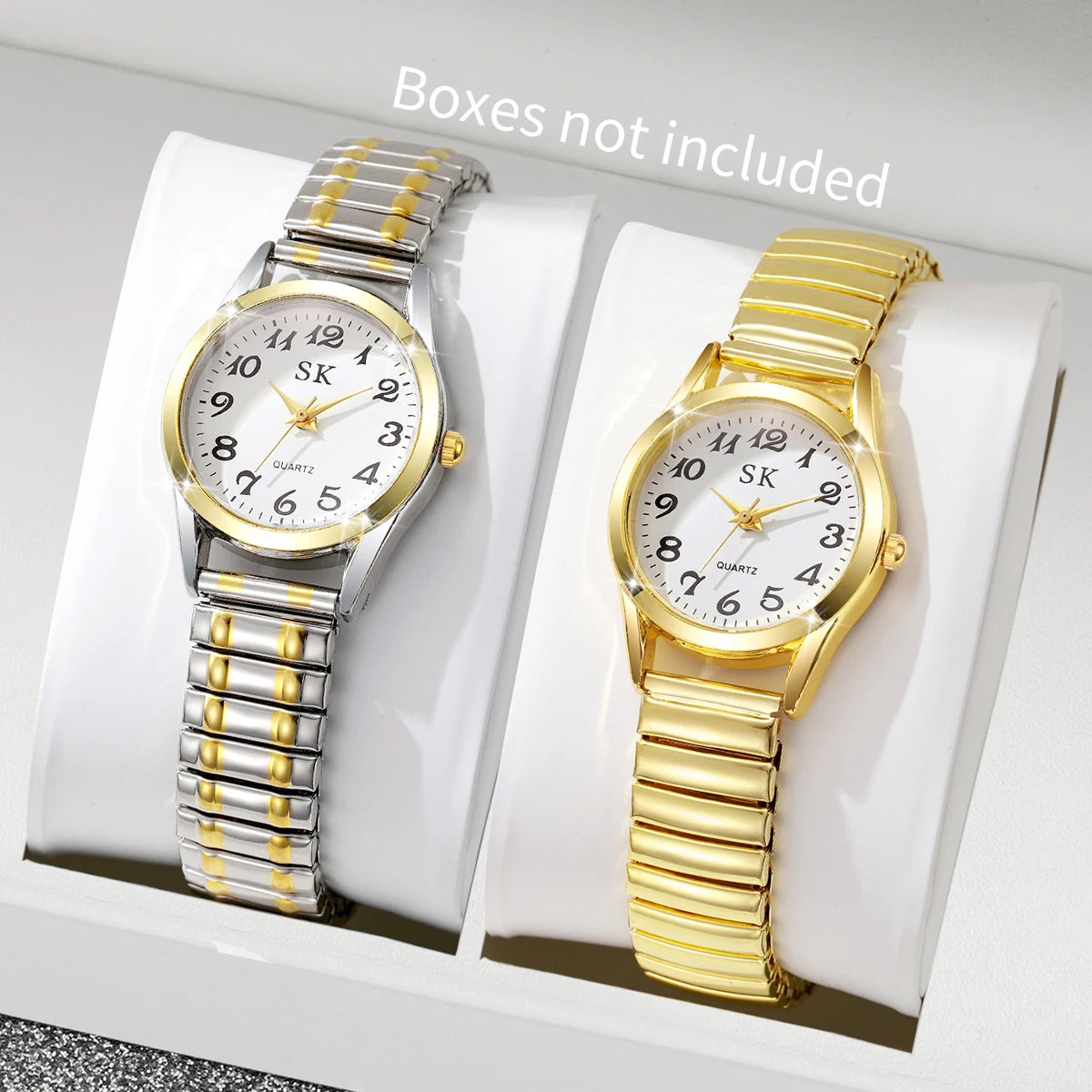 Elegant Elastic Strap Women's Quartz Watch – Small Arabic Dial Ladies Wristwatch Set