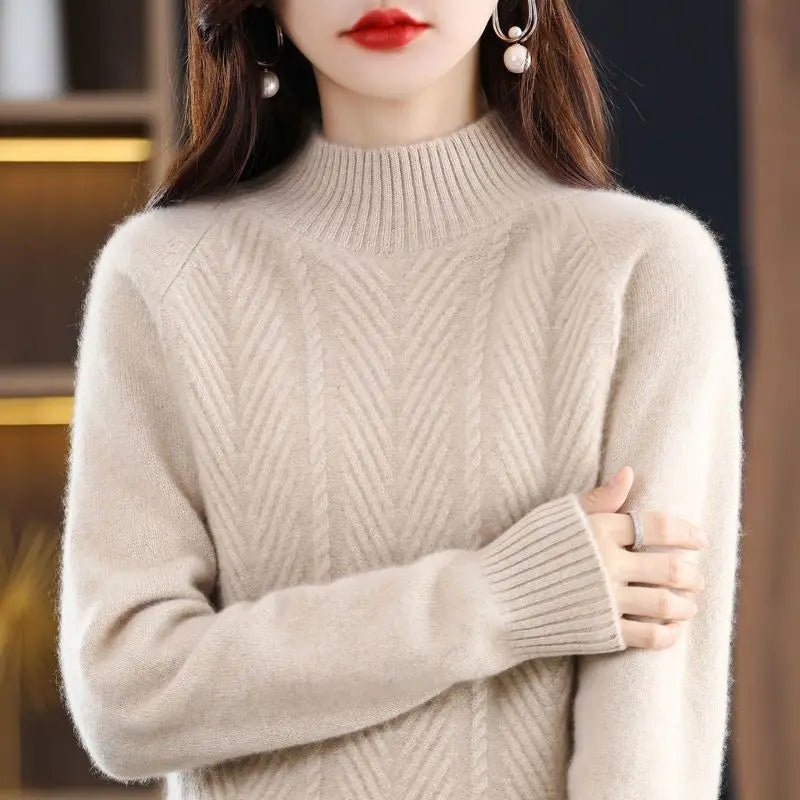 Cashmere sweater women pullover autumn and winter casual half high neck solid long sleeve knitted sweater pullover female top