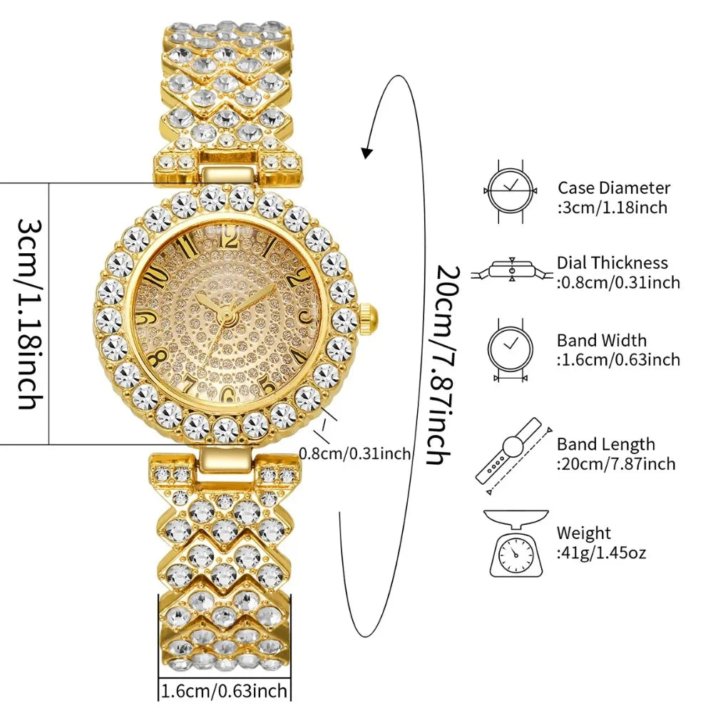 Luxury Rhinestone Women's Quartz Watch & Jewelry Set – 5PCS Elegant Bracelet Wristwatch