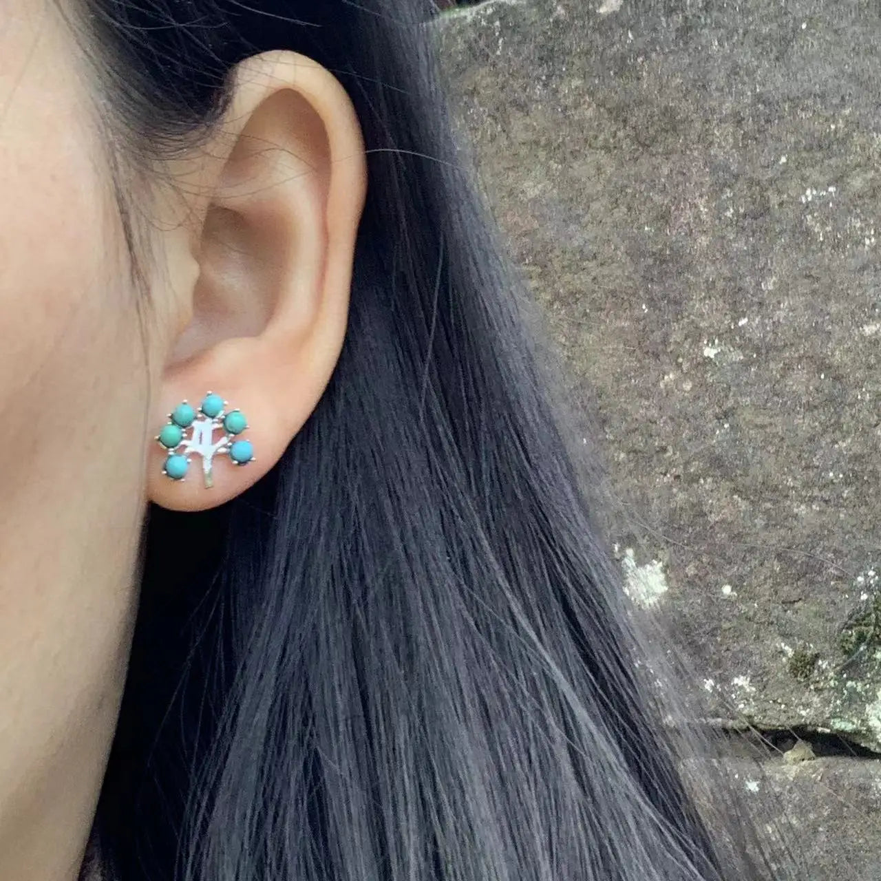 Natural Turquoise Stud Earrings – 925 Sterling Silver Vintage Jewelry for Women
