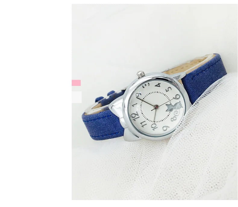 Kids' Cute Cat Cartoon Watch for Girls – Waterproof Quartz