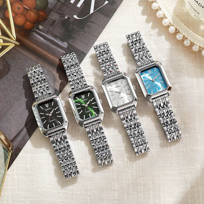 Luxury Women's Rectangle Watch – Steel Band Fashion Quartz Wristwatch