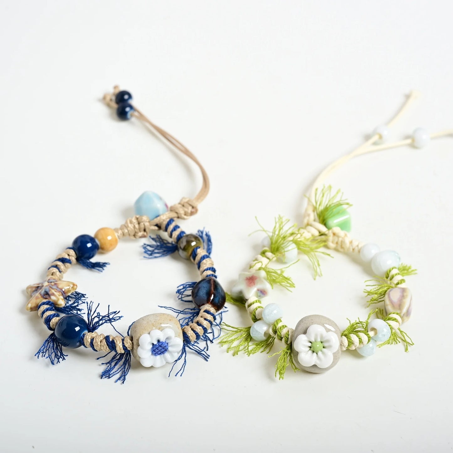 Handmade Ceramic Sunflower Bracelet – Adjustable Wax Cord Boho Floral Jewelry for Women