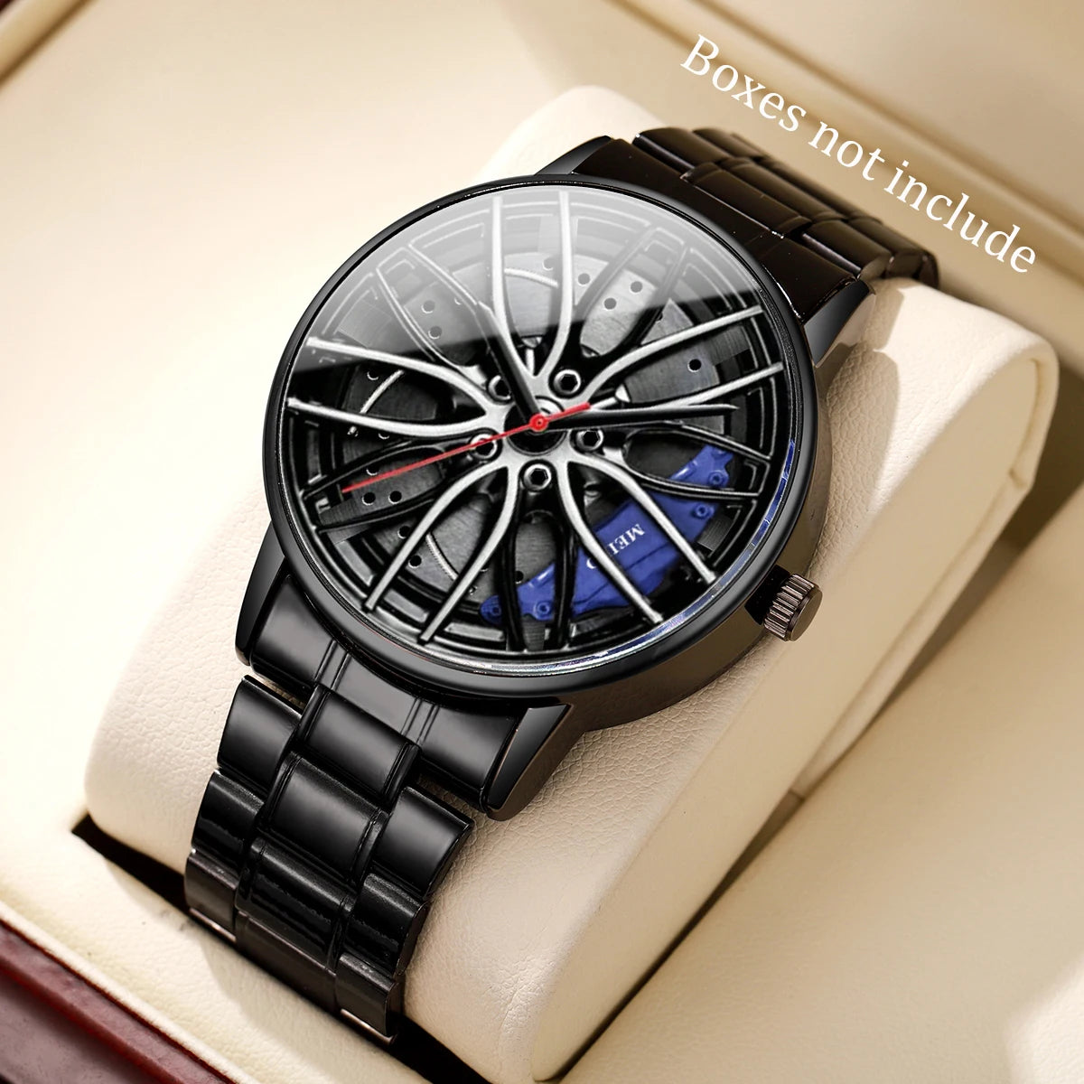 Men's Sports 3D Car Wheel Quartz Watch – Stainless Steel Band Wristwatch