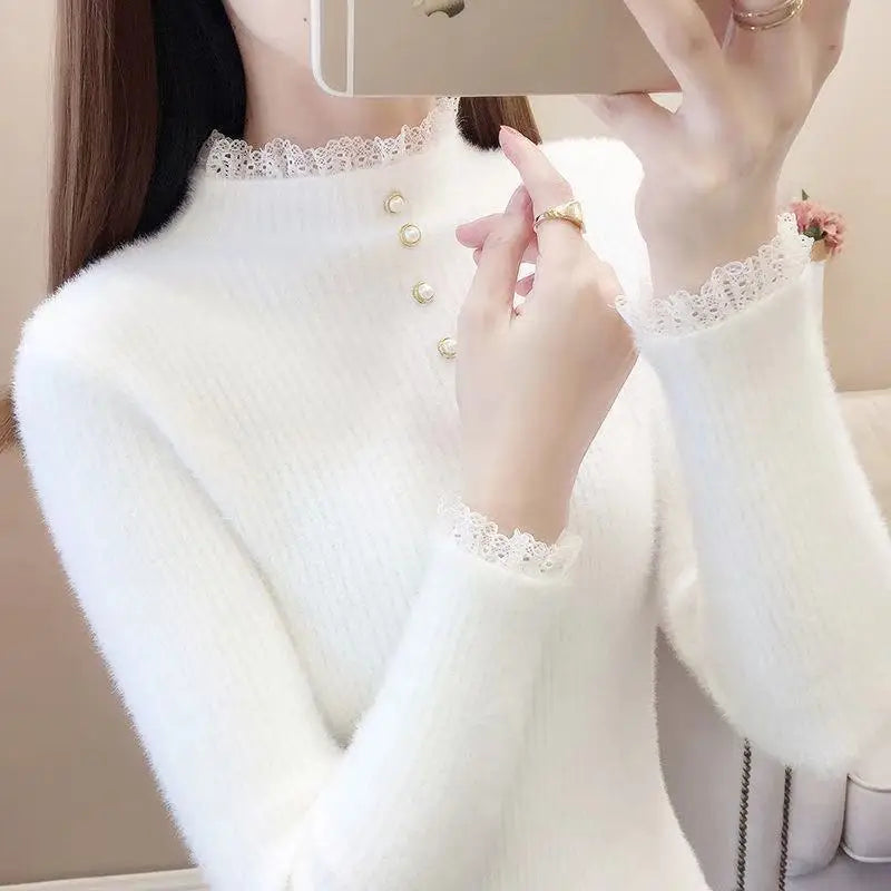 "Autumn/Winter Thick Ribbed Knit Pullover Sweater for Women"