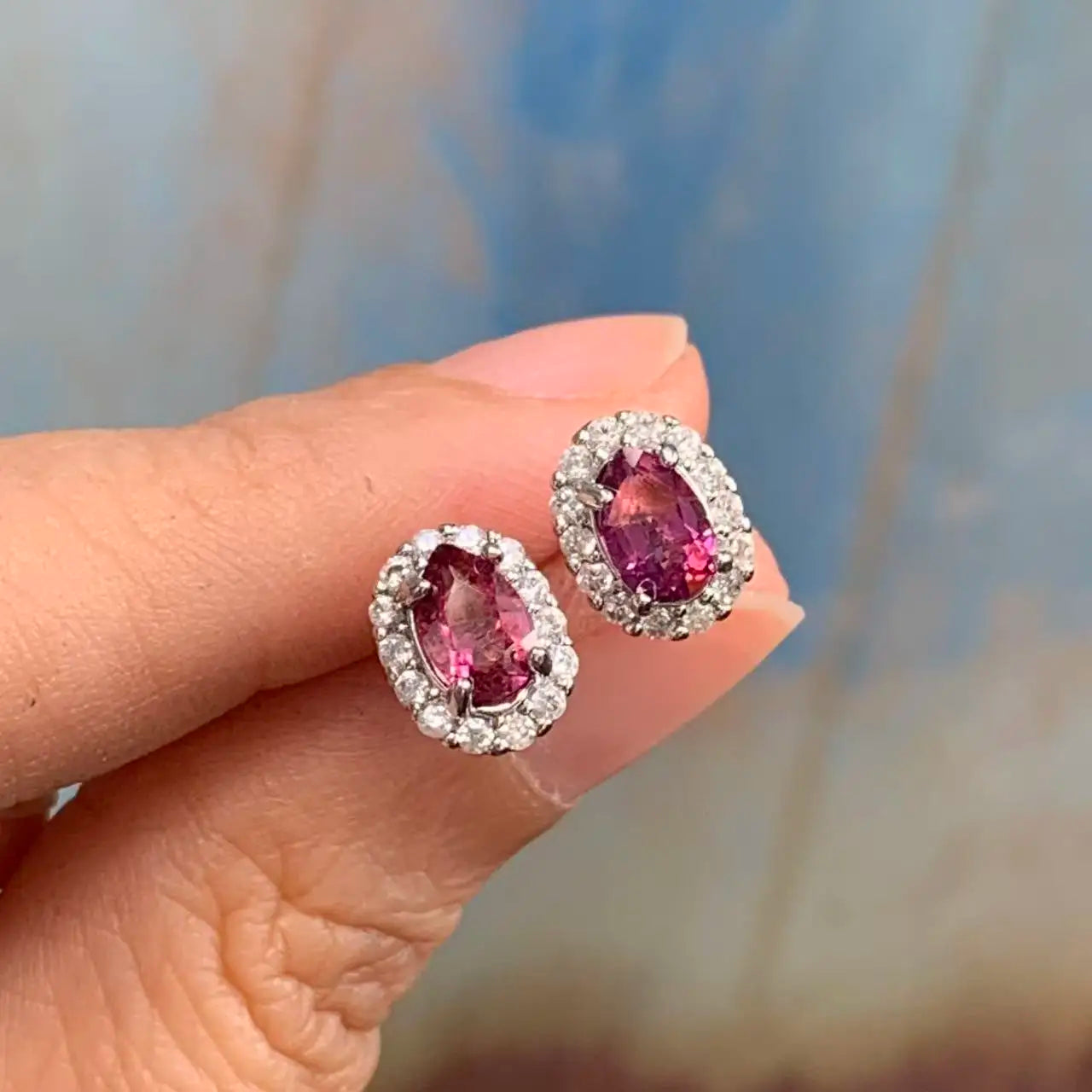 Natural Garnet Copper Stud Earrings – Genuine Red Gemstone for Women