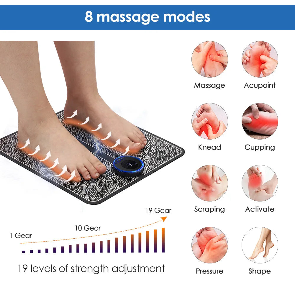 EMS Foot Massager Pad - Electric Muscle Stimulation for Pain Relief and Relaxation