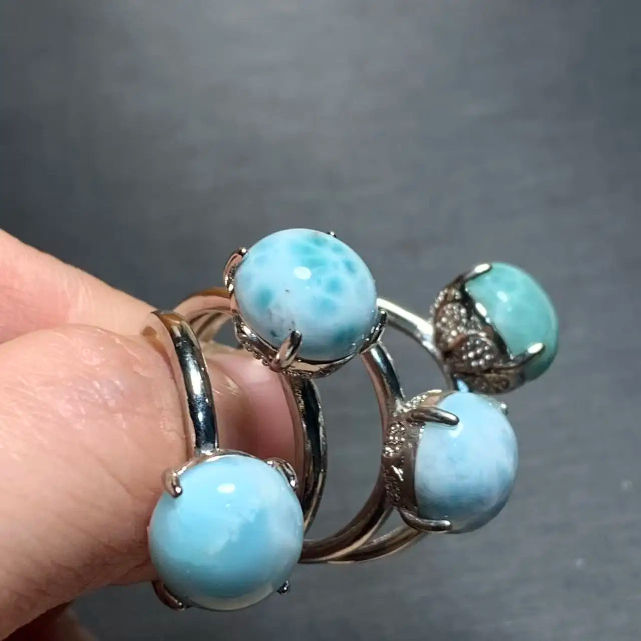 Natural Larimar Heart Ring – Adjustable Vintage Gemstone Ring for Women
