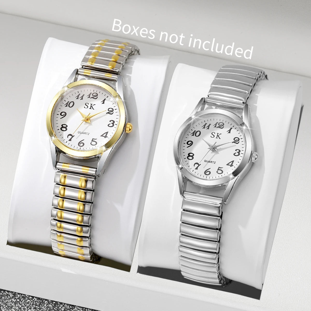 Elegant Elastic Strap Women's Quartz Watch – Small Arabic Dial Ladies Wristwatch Set