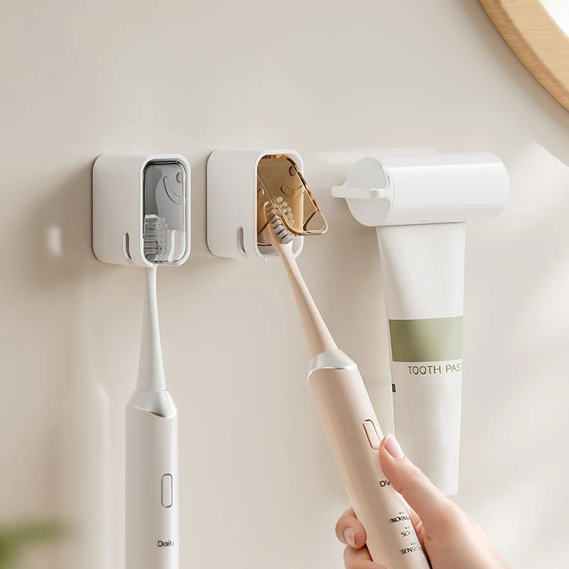 A simple wind-driven toothbrush holder with a cover, dust-proof box, no need to drill holes, wall mounted electric toothbrush ho