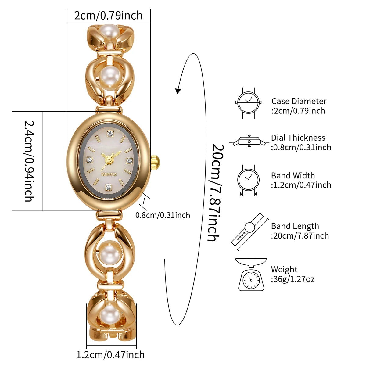 Elegant Pearl Bracelet Women's Diamond Quartz Watch – Fashion Ladies Wristwatch