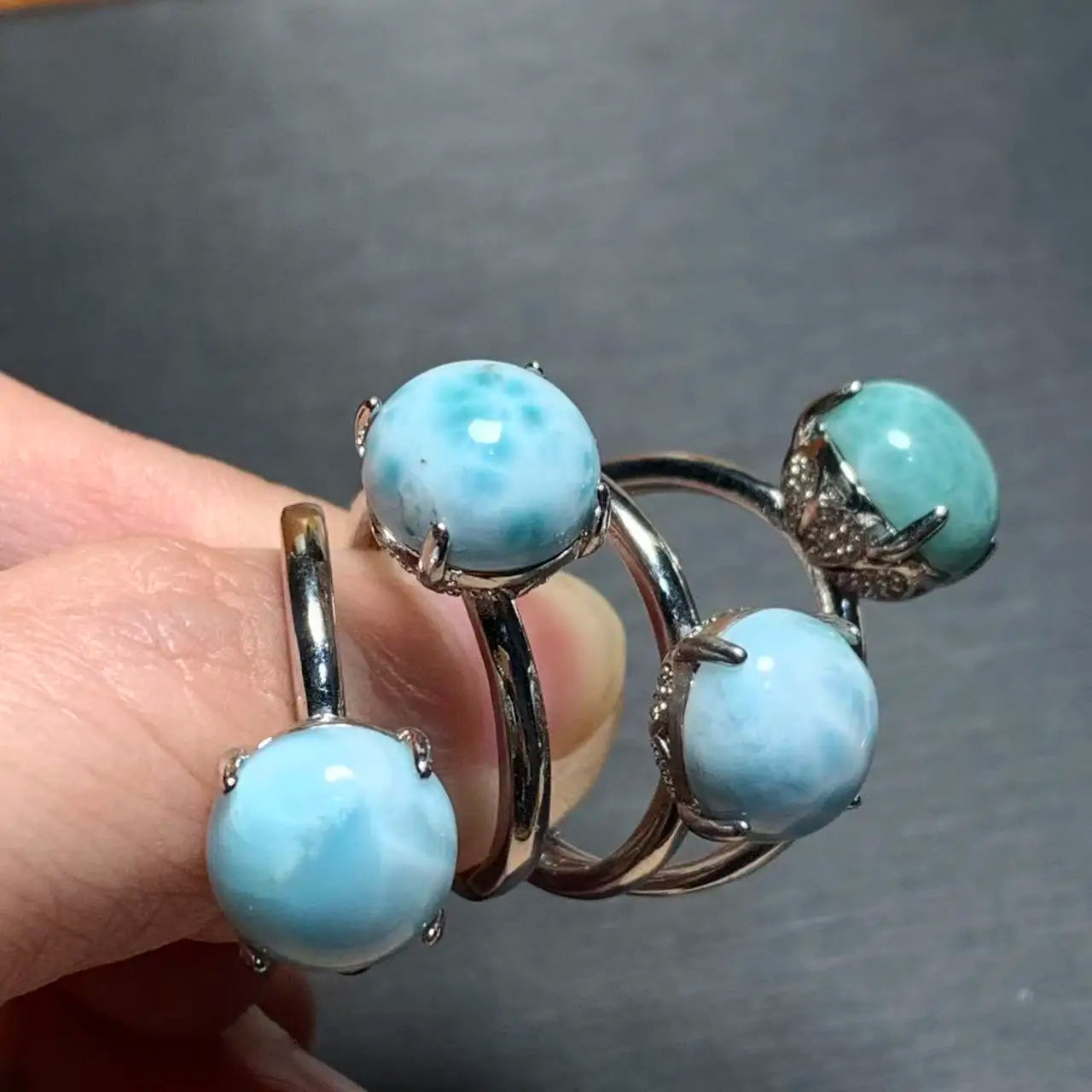 Natural Larimar Heart Ring – Adjustable Vintage Gemstone Ring for Women