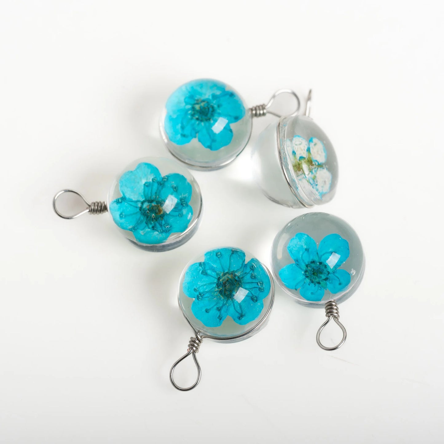Handmade Pressed Flower Glass Charm Pendant – 12MM Mini Floral Dangle for DIY Jewelry