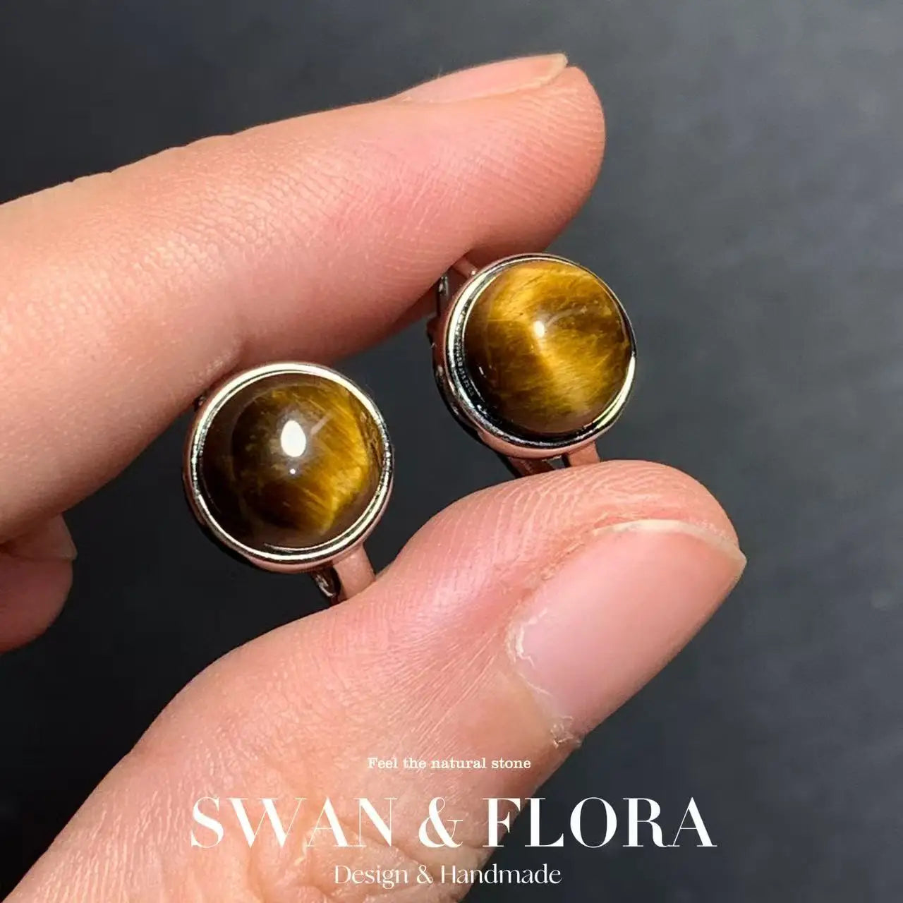 Natural Tiger's Eye Copper Stud Earrings – 8MM Round Vintage Gemstone for Women