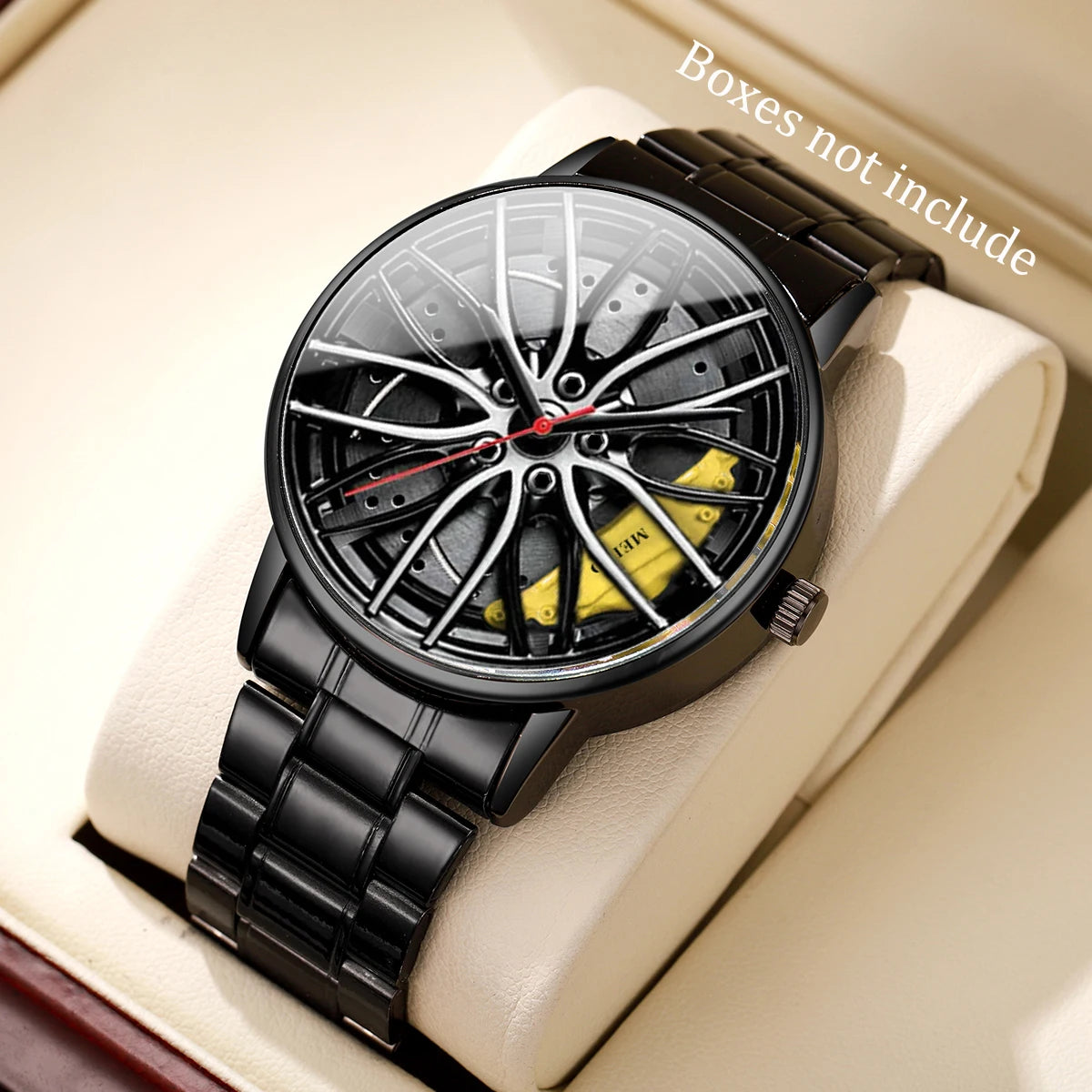 Men's Sports 3D Car Wheel Quartz Watch – Stainless Steel Band Wristwatch