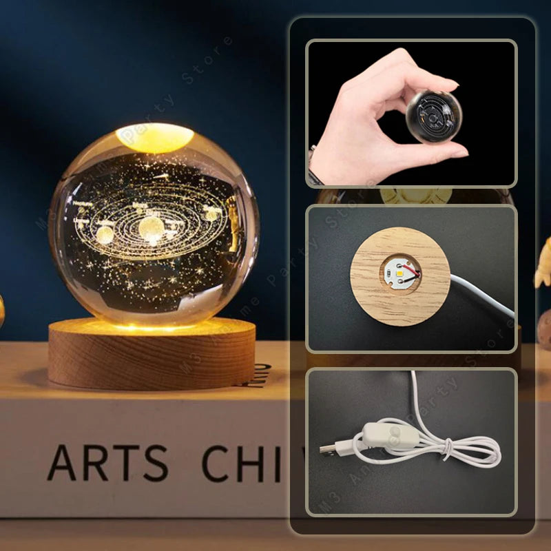 3D Crystal Ball Night Light - LED Galaxy Lamp for Kids' Birthday Gift