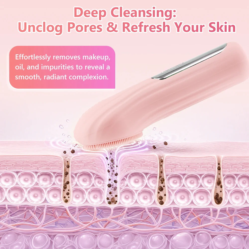Sonic Silicone Facial Cleansing Brush – IPX7 Waterproof with Warm Massage
