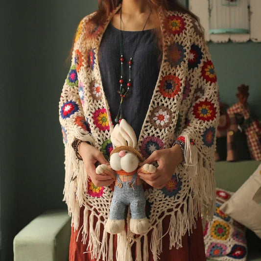 Handmade Retro Mori Girl Knit Tassel Triangle Scarf Shawl