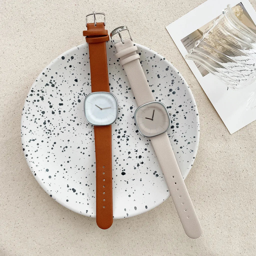 Simple Square Women's Watch – Leather Strap Minimalist Quartz