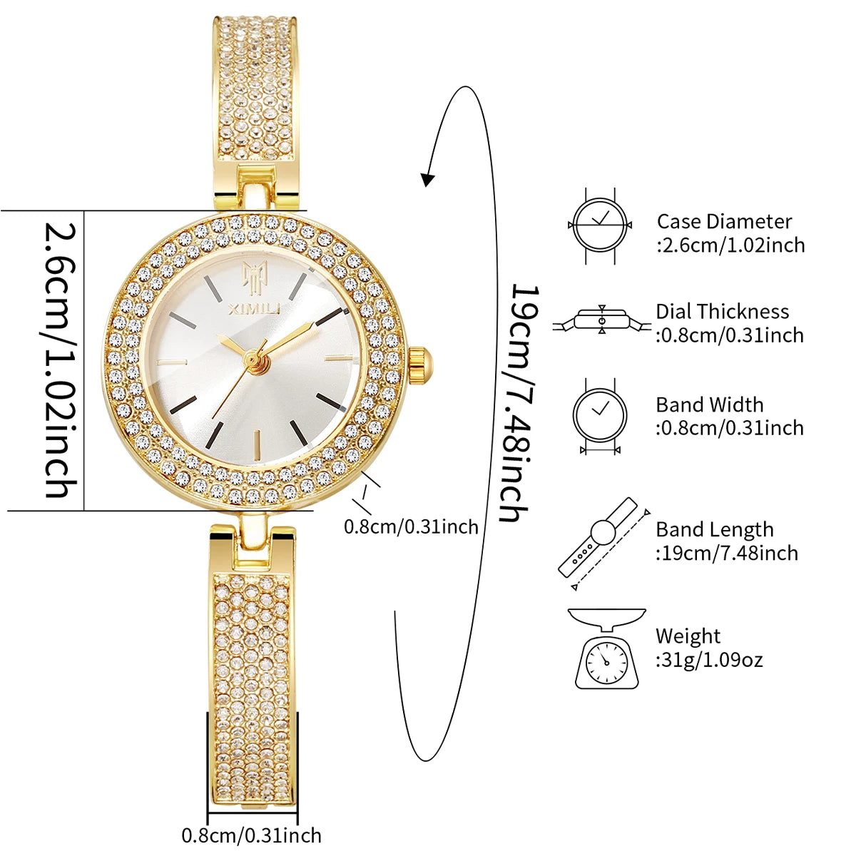 Luxury Rhinestone Bangle Women's Quartz Watch – Full Diamond Bezel Bracelet Wristwatch