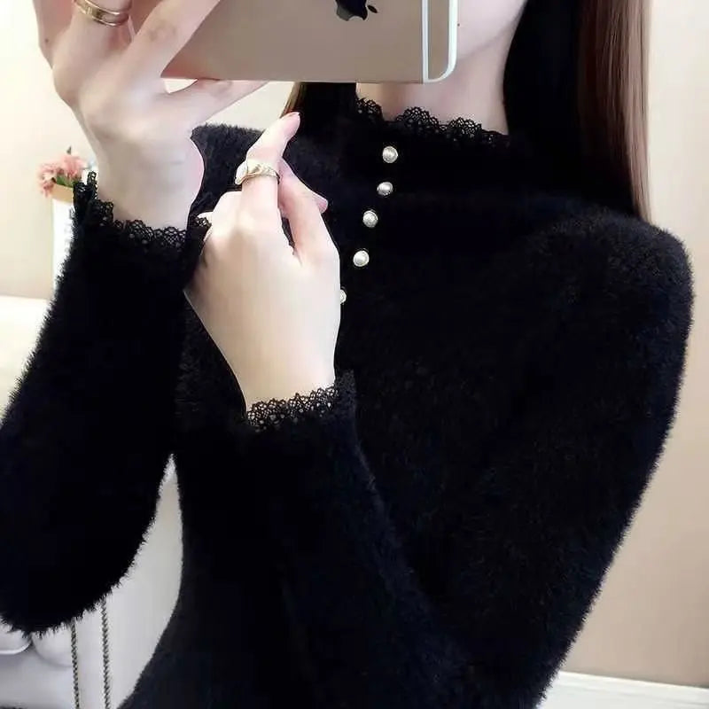 "Autumn/Winter Thick Ribbed Knit Pullover Sweater for Women"