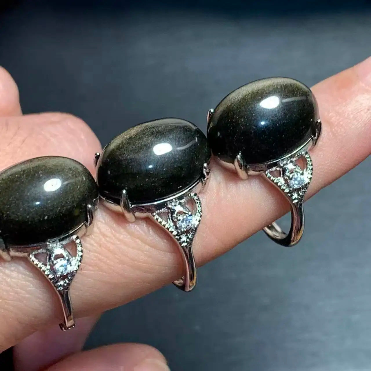Natural Obsidian Adjustable Ring – Vintage Fine Jewelry for Women