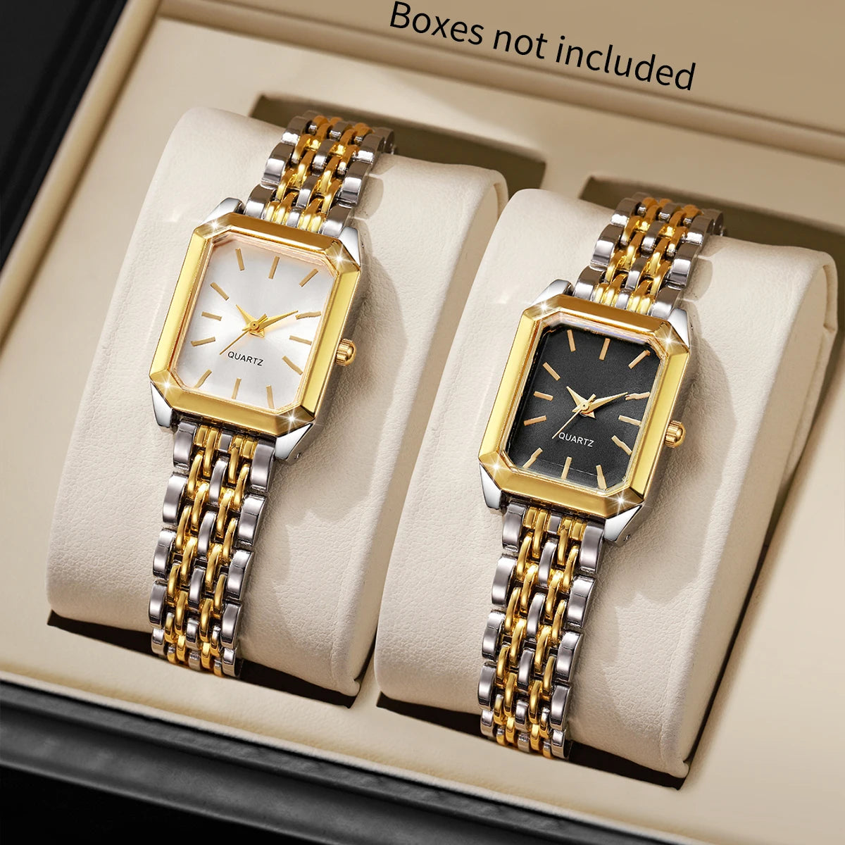 Fashion Rectangle Women's Quartz Watch Set – Casual Alloy Strap Ladies Wristwatch 2PCS