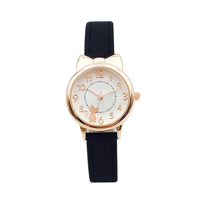 Kids' Cute Cat Cartoon Watch for Girls – Waterproof Quartz