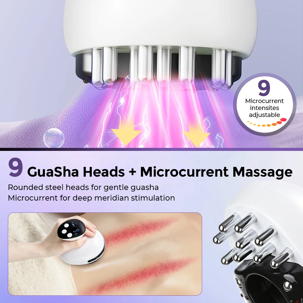 Electric Cupping Massager 9 Levels Suction Red Light Gua Sha Scraper Steel Beads LED Display Rechargeable Portable