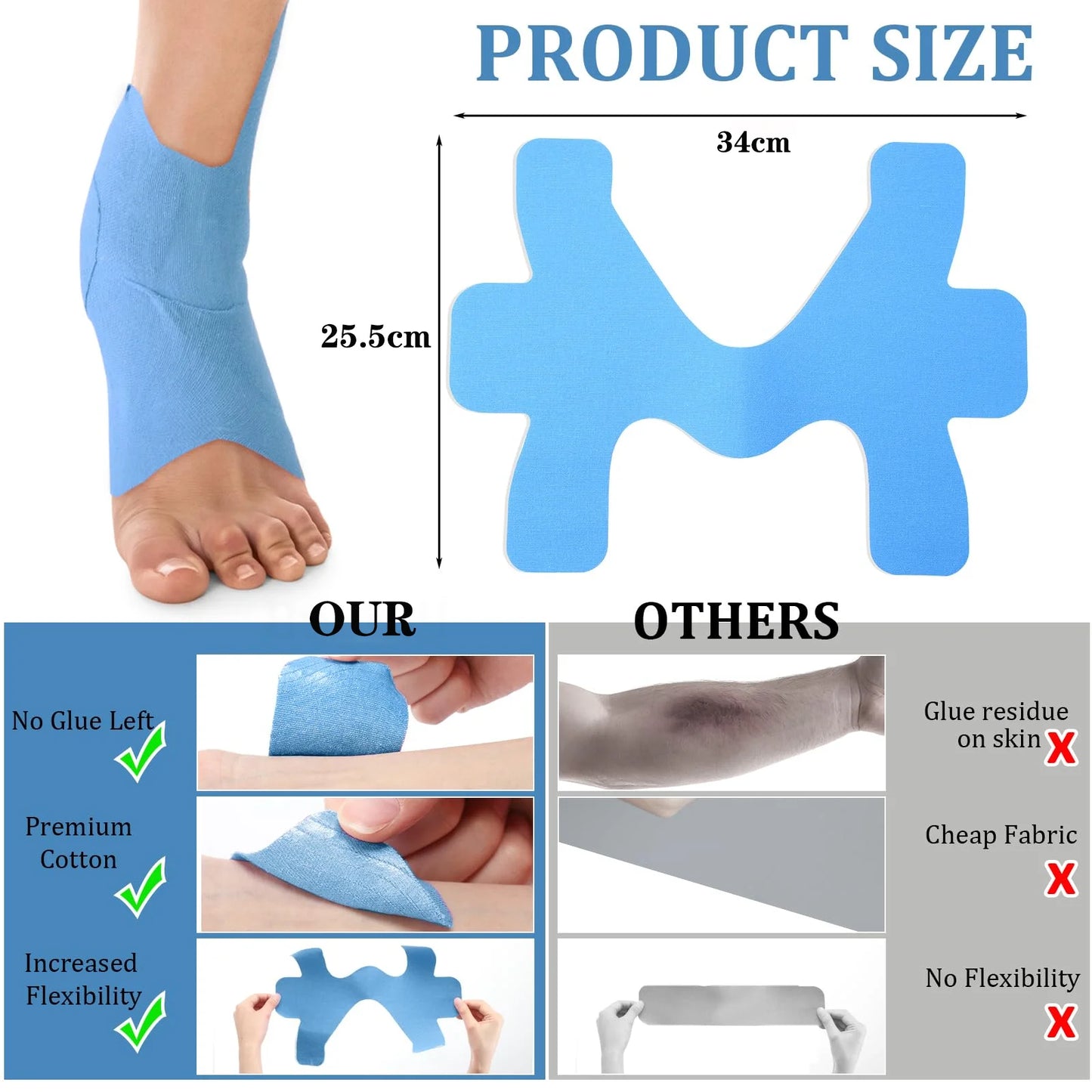 Self-Adhesive Athletic Tape – 10pcs Elastic Bandage for Ankle & Joint Support