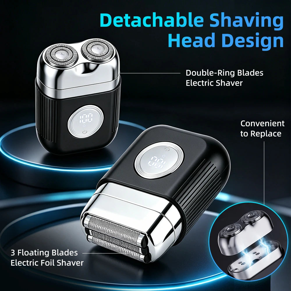Electric Foil Shaver for Men 3 Floating Blades LED Display IPX7 Waterproof Cordless Portable Mini Razor Wet Dry Use