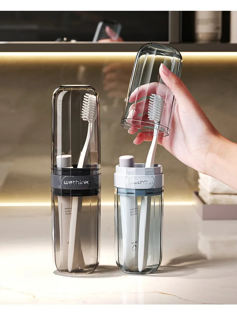 Portable Clear Toothbrush Travel Case, Hard Shell All-in-One Organizer for Business Trips Gym & Commute, Hygienic Secure Design