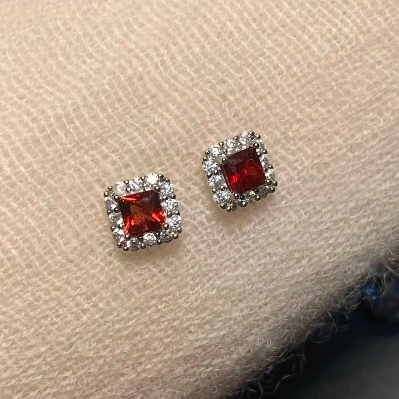 Natural Garnet Copper Stud Earrings – Genuine Red Gemstone for Women