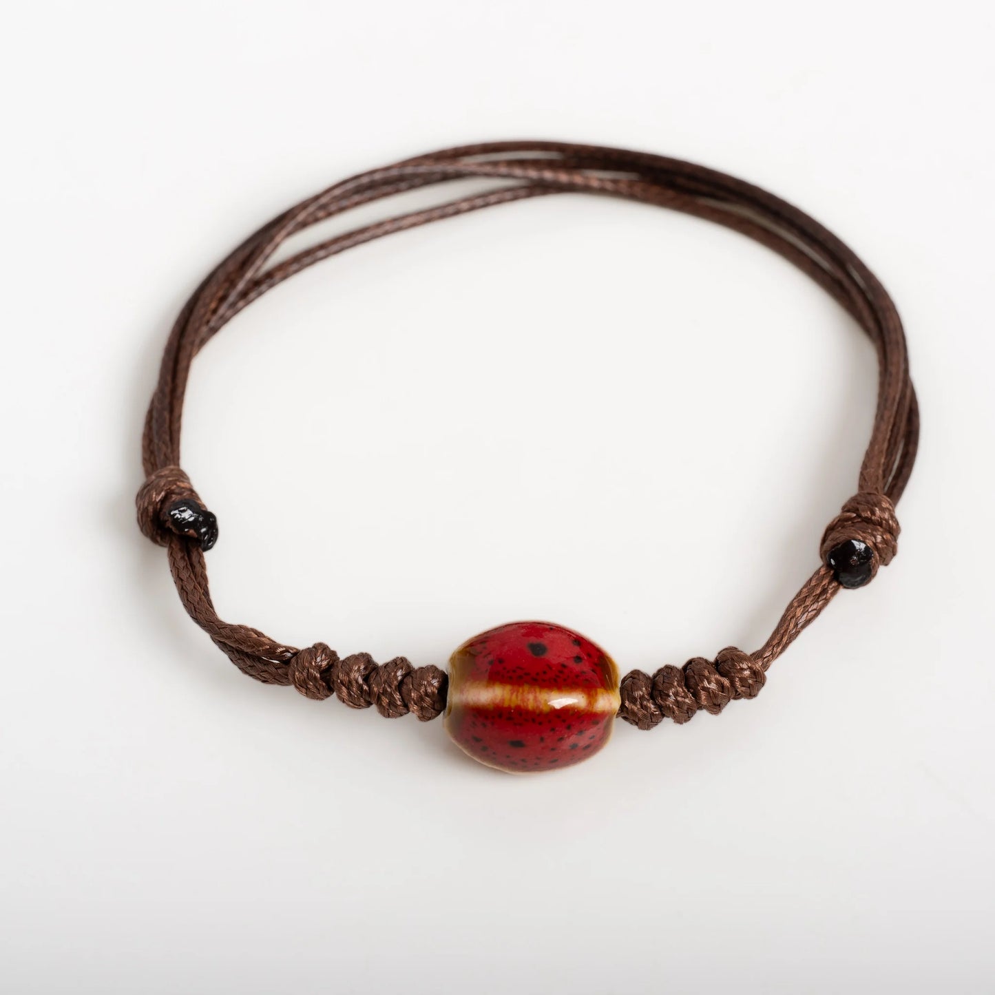 Handmade Floral Glaze Faceted Ceramic Bracelet – Adjustable Wax Cord Jewelry Gift