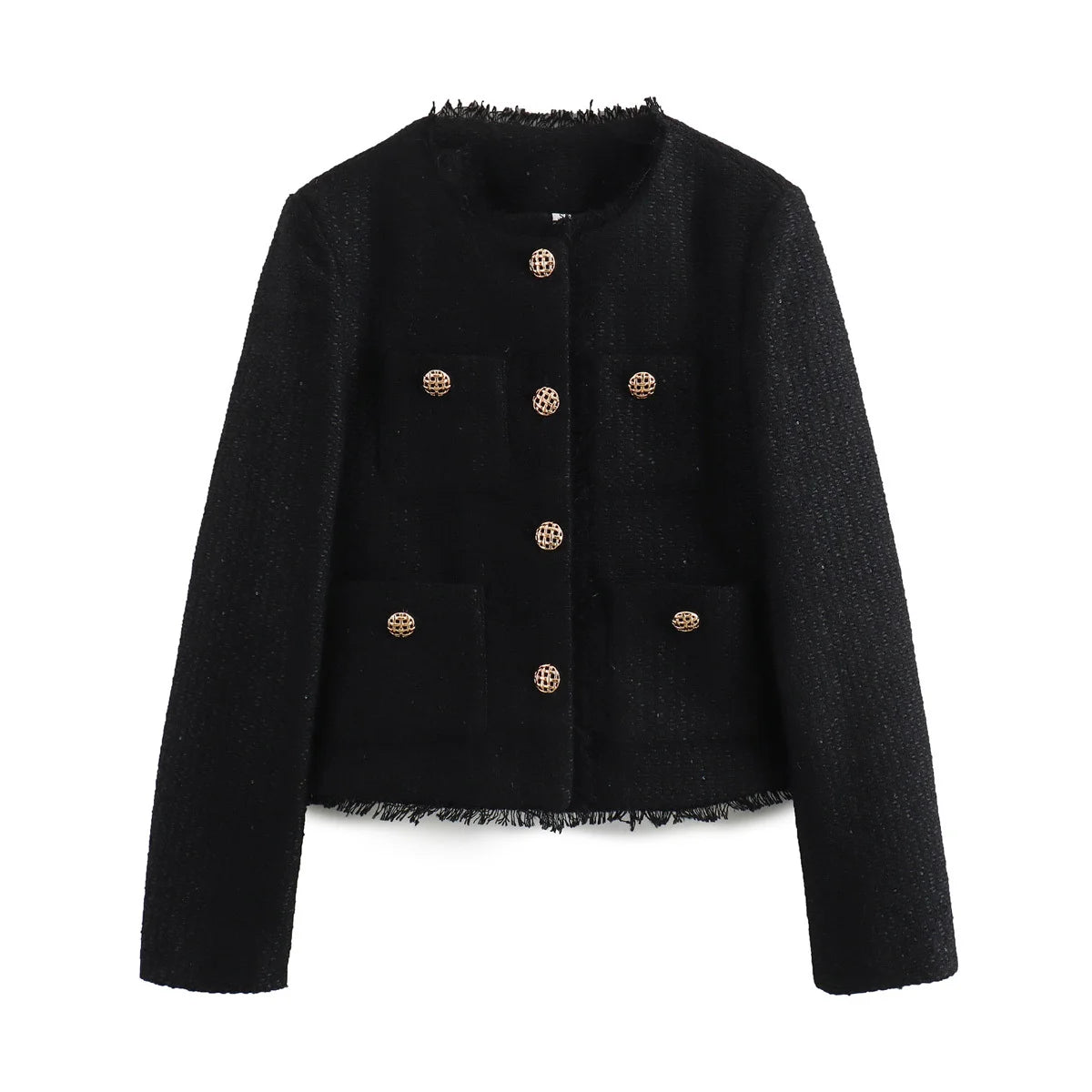 Chic Female Tweed Jacket Coat, Woolen Outerwear, Long Sleeve, Front Button