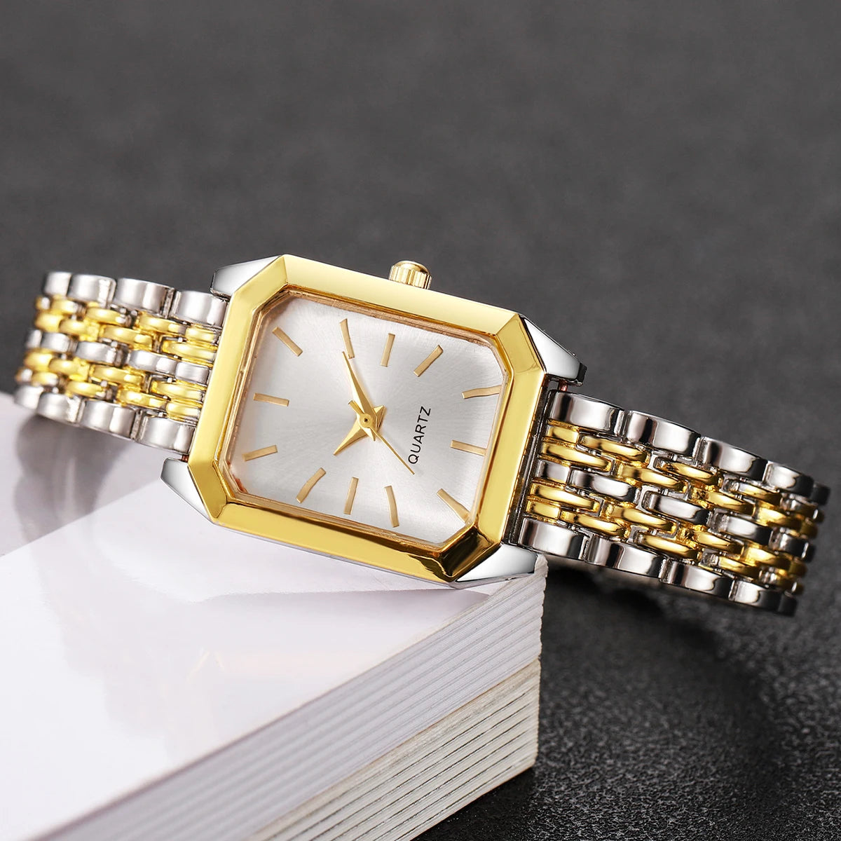 Fashion Rectangle Women's Quartz Watch Set – Casual Alloy Strap Ladies Wristwatch 2PCS