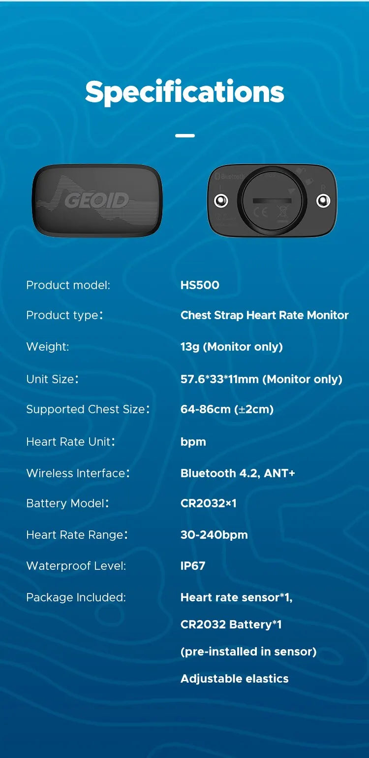 Chest Heart Rate Monitor Strap - Bluetooth ANT+ HS500