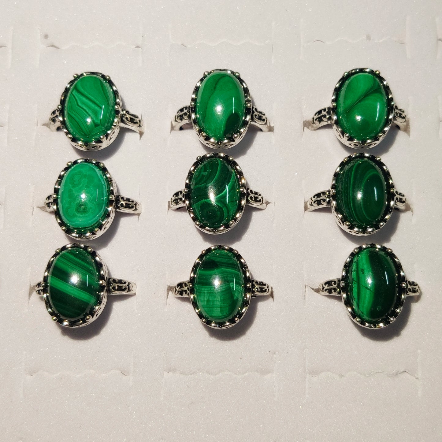 Natural Malachite Ring – 14MM Handmade Green Gemstone Ring for Women