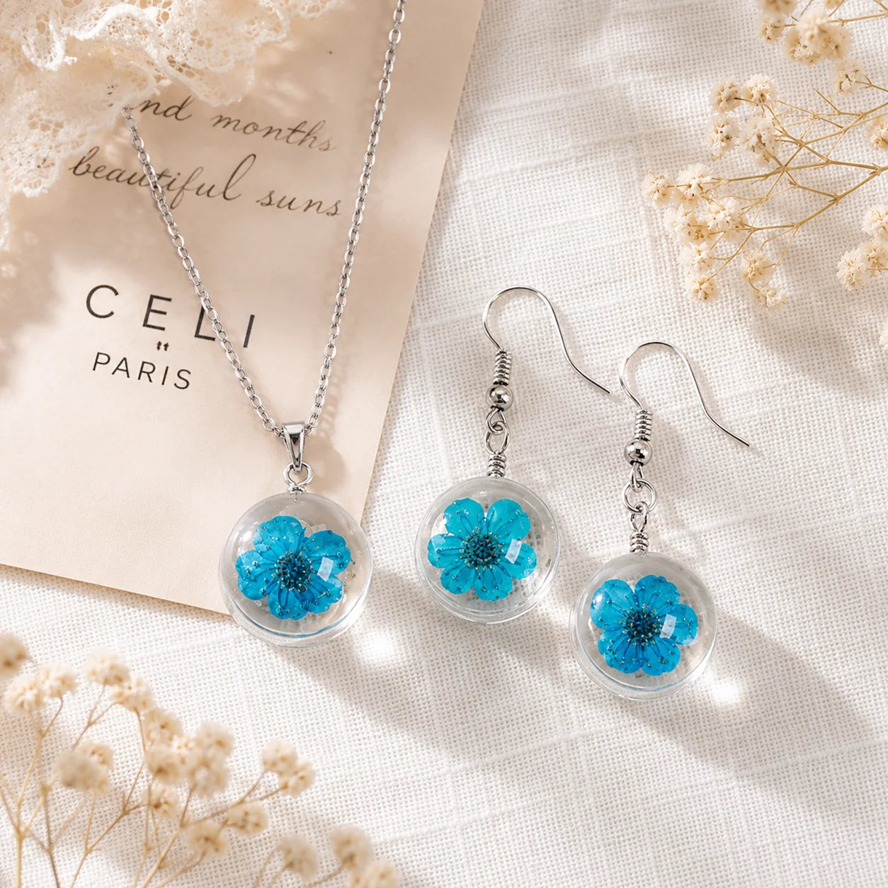Handmade Pressed Flower Glass Charm Pendant – 12MM Mini Floral Dangle for DIY Jewelry