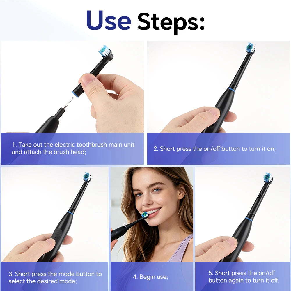 5-Mode Electric Toothbrush – IPX7 Waterproof, 15-Day Battery, USB-C
